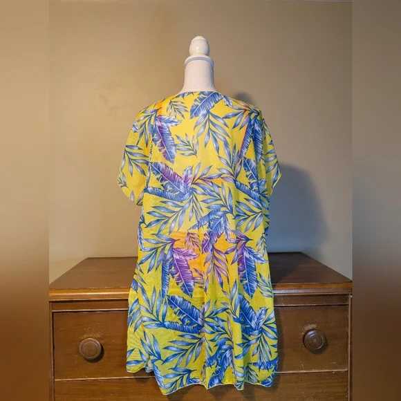 Amazon Tropical Yellow Blue Swim Coverup - Picture 3 of 9